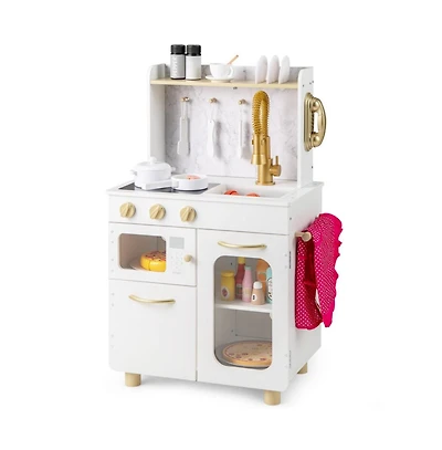 Hongge Kids Kitchen Set Pretend Play Kitchen with Stoves Faucet Sink Telephone Microwave and Oven