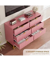 gaomon 6 Drawer Dresser with Wide Storage, Modern Wood Chest Organizer with Metal Legs for Bedroom or Hallway