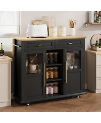 gaomon Mobile Storage Island, 2-Tier Rolling Kitchen Cart with Storage Shelf & Towel Rack