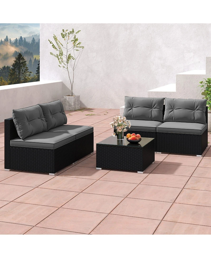 Gymax Set Of 5 Outdoor Furniture Set w/ Seat & Back Cushions Tempered Glass Tabletop