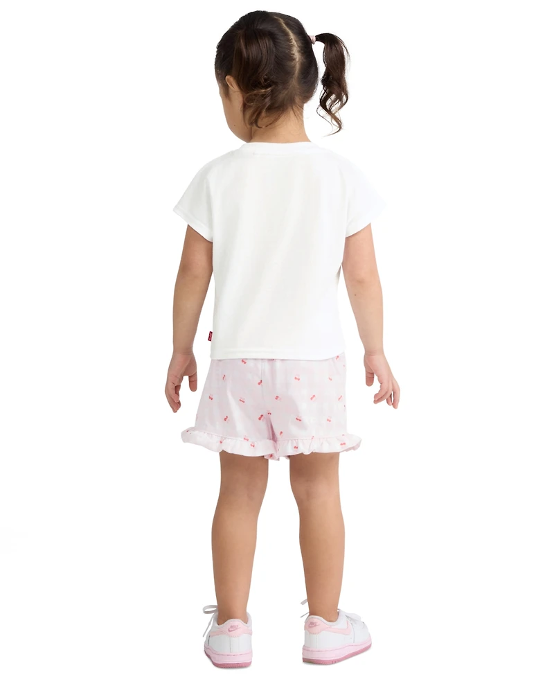 Levi's Girls' Toddler 2T-4T Crewneck T-Shirt and Shorts, 2-Piece Set