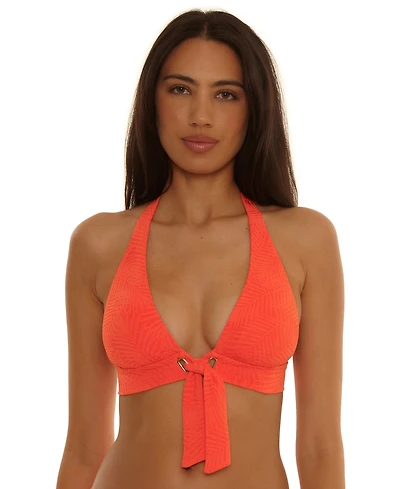 Trina Turk Women's Oasis Textured Grommet Front Halter Neck Swim Top