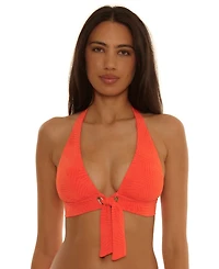 Trina Turk Women's Oasis Textured Grommet Front Halter Neck Swim Top