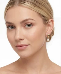 Macy's Cultured Freshwater Pearl (6.5-7mm) Hoop Drop Earrings in 14k Gold-Plated Sterling Silver