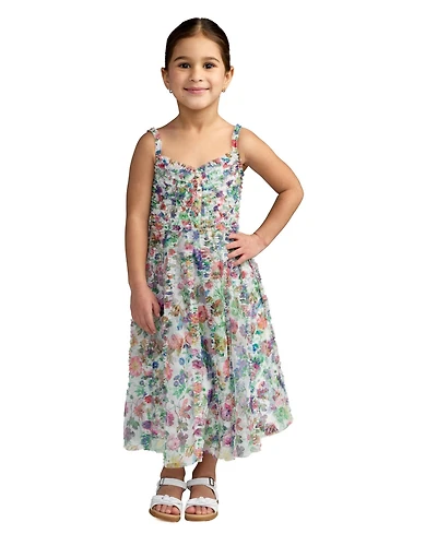 Mac Duggal Big Girls Mesh V-Neck Floral Print Mini Dress