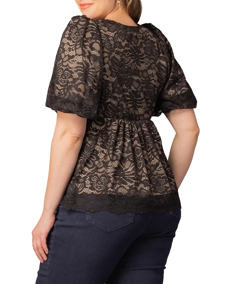 Kiyonna Plus Winsome Sweetheart Lace Peplum Top