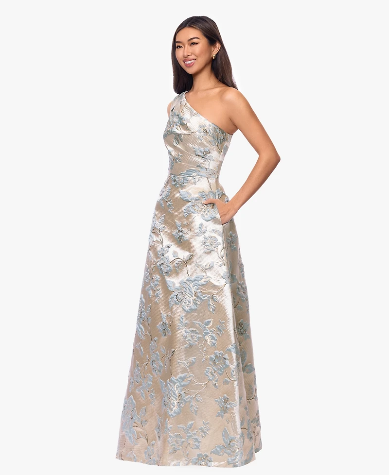 Xscape Petite One-Shoulder Jacquard Gown