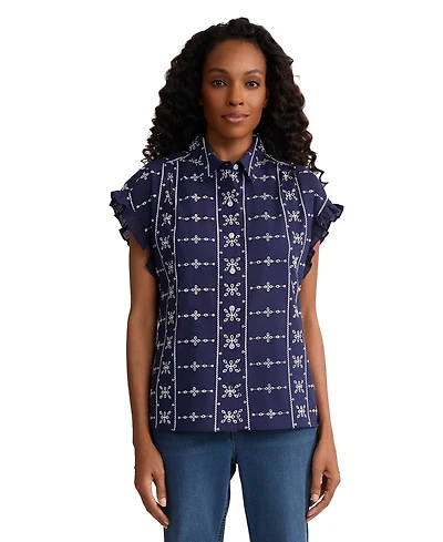 Jones New York Women's Collared Neck Button-Front Top