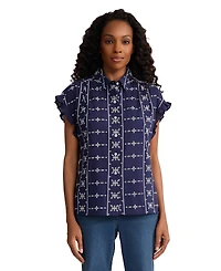Jones New York Women's Collared Neck Button-Front Top