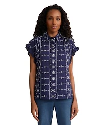 Jones New York Womens Collared Neck Button Front Top