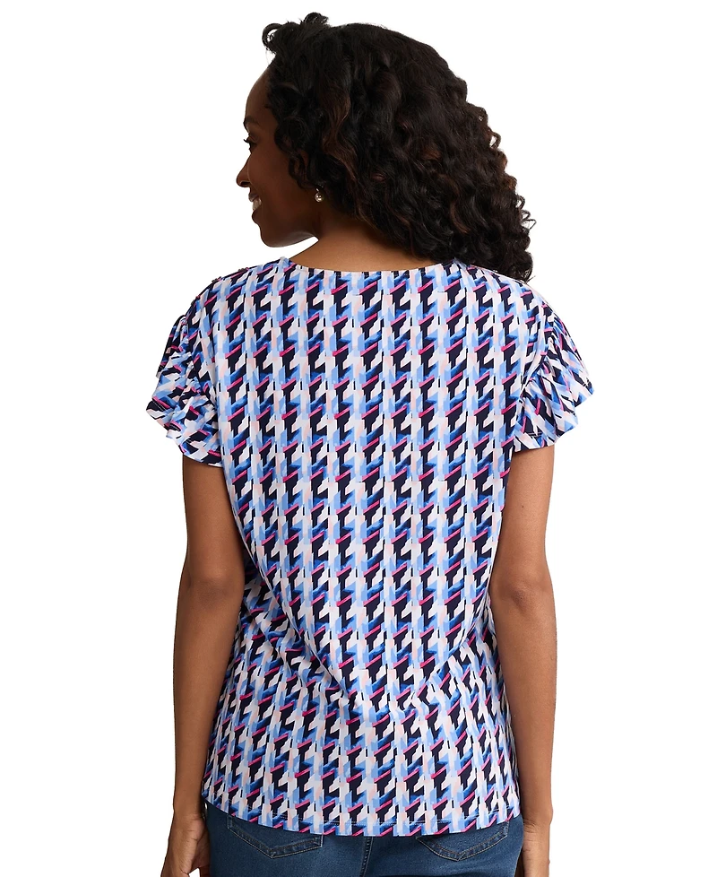 Jones New York Women's Flutter-Sleeve Round Neck Top