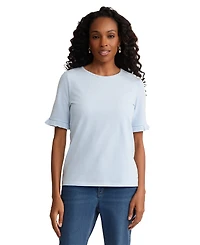 Jones New York Women's Ruffle Elbow Sleeve Crew Neck Top