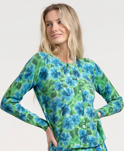 Isaac Mizrahi Women's Long-Sleeve Buttoned-Up Printed Cardigan Sweater