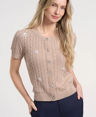 Isaac Mizrahi Women's Short-Sleeve Cropped Cardigan Sweater