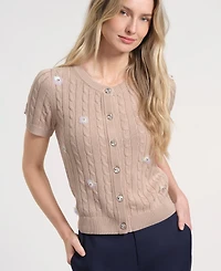Isaac Mizrahi Women's Short-Sleeve Cropped Cardigan Sweater