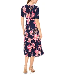 Msk Women's Short-Sleeve V-Neck Twist Front Midi Dress