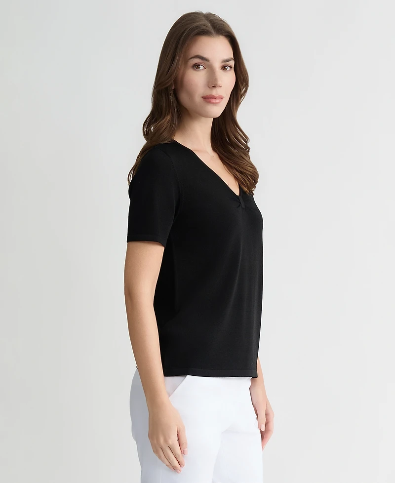 Kasper Petite Short-Sleeve V-Neck Sweater