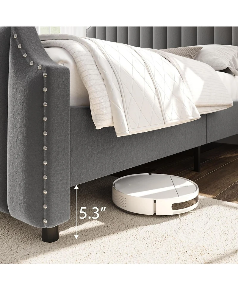 gaomon Platform Bed Frame 50 Inch Headboard Velvet Vertical Channel Tufted Headboard Footboard Nailhead No Box Spring