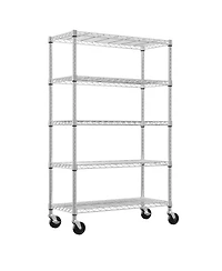 Rainsken 5-Tier Storage Shelves, Heavy Duty Metal Wire Shelving Unit, Adjustable Shelving Rack with Wheels for Basement, Warehouse, Chrome