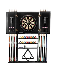 Gse Games & Sports Expert Wood 10 Billiard Pool Cue Rack & Dart Board Cabiner Combination Rack Only