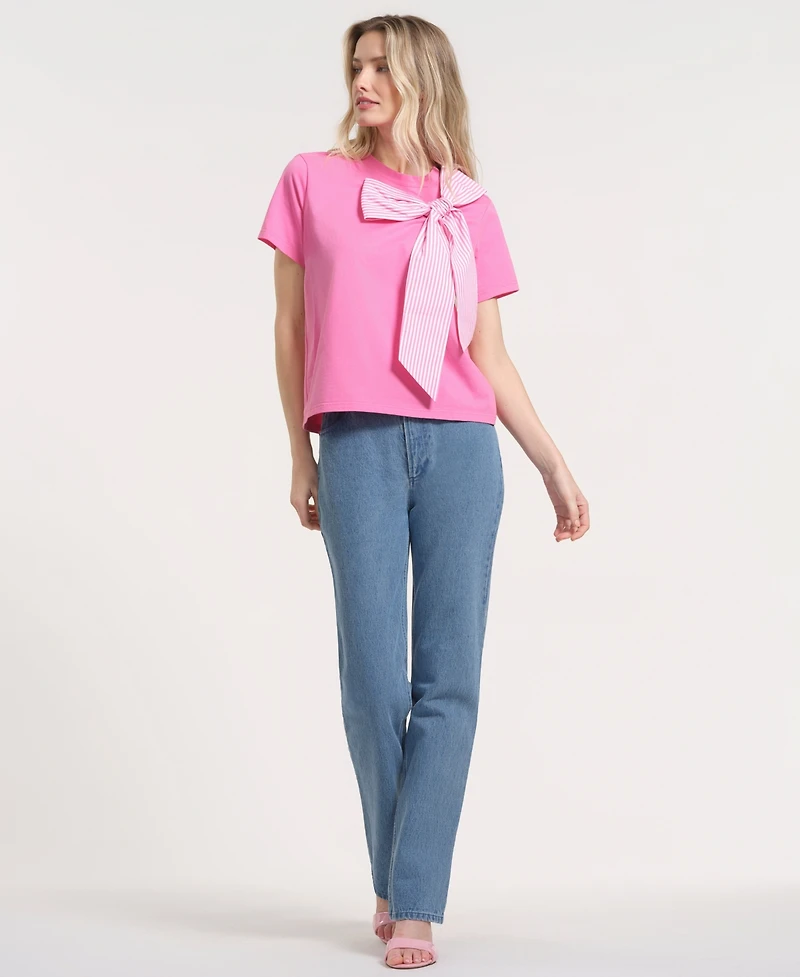 Isaac Mizrahi Women's Short-Sleeve Bow Knit T-Shirt