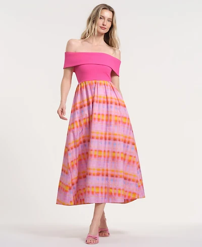 Isaac Mizrahi Women's Off-The-Shoulder Printed Maxi Dress
