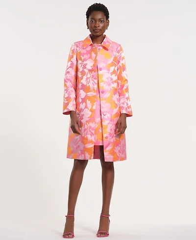 Isaac Mizrahi Women's Long-Sleeve Collared Floral Trench Coat