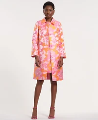 Isaac Mizrahi Women's Long-Sleeve Collared Floral Trench Coat