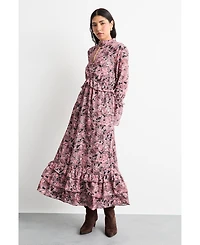 Warehouse Women's Chiffon Shirred High Neck Midi Dress