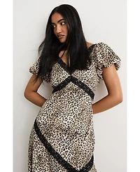 Warehouse Women's Printed Puff Sleeve Midi Dress