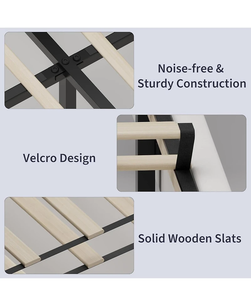 gaomon Bed Frame with Wingback Headboard, Velvet Upholstered Platform Bedframe Wood Slats, No Box Spring Needed, Easy Assembly