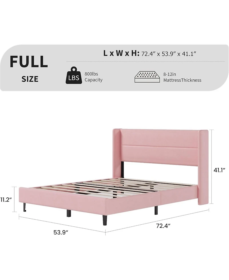 gaomon Bed Frame with Wingback Headboard, Velvet Upholstered Platform Bedframe Wood Slats, No Box Spring Needed, Easy Assembly