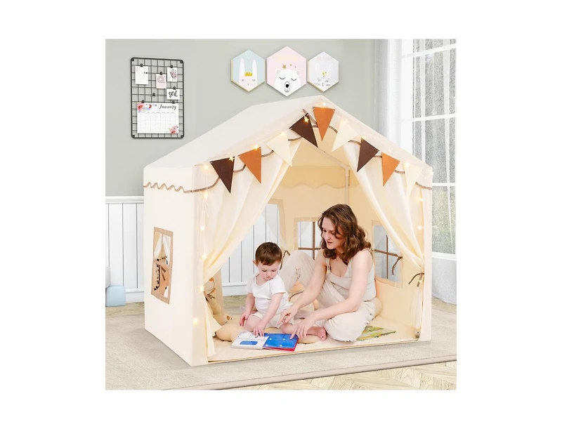 Hongge 3-4 Kids Large Play Tent House with 2 Opening Doors and Star Lights-Beige