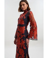 Karen Millen Women's High Neck Embroidered Midi Dress