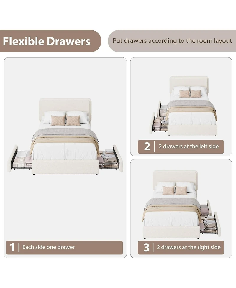 gaomon Twin Size Teddy Fleece Bed Frame, Upholstered Platform Bed with 2 Storage Drawers, Height Adjustable Headboard, Soft Teddy Fabric Bed