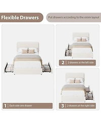 gaomon Twin Size Teddy Fleece Bed Frame, Upholstered Platform Bed with 2 Storage Drawers, Height Adjustable Headboard, Soft Teddy Fabric Bed