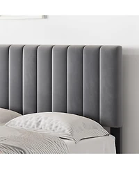 gaomon Full Bed Frame With Adjustable Velvet Headboard Upholstered Platform Wooden Slats No Box Spring Needed Easy Assembly