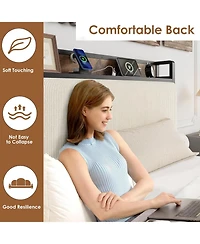 gaomon Twin Bed Frame with 2 Storage Drawers and Charging Station Rustic Linen Upholstery Storage Headboard Heavy Duty Easy Assembly