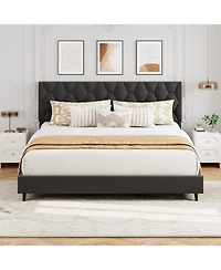 gaomon King Platform Bed Frame with Upholstered Headboard and Wood Slats Upholstered Foundation No Box Spring Needed
