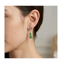 Curata Jewelry 925 Sterling Silver Rhodium Dyed Jade Segment Drop Longevity Earrings 30x8mm