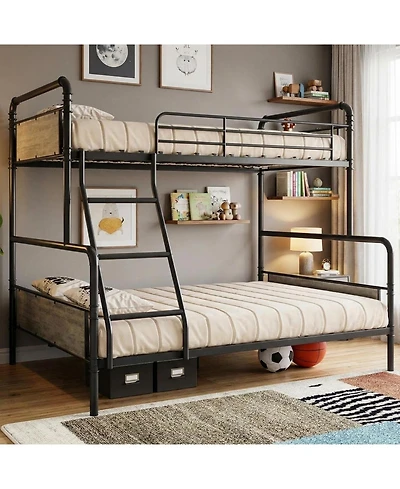 gaomon Twin Over Full Metal Bunk Bed Industrial Style with Ladder and Guardrails Convertible to 2 Separate Beds Space Saving