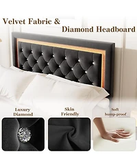 gaomon Queen Floating Bed Frame with Smart Led Upholstery Diamond Headboard Wood Slats No Box Spring Needed Noise Free Easy