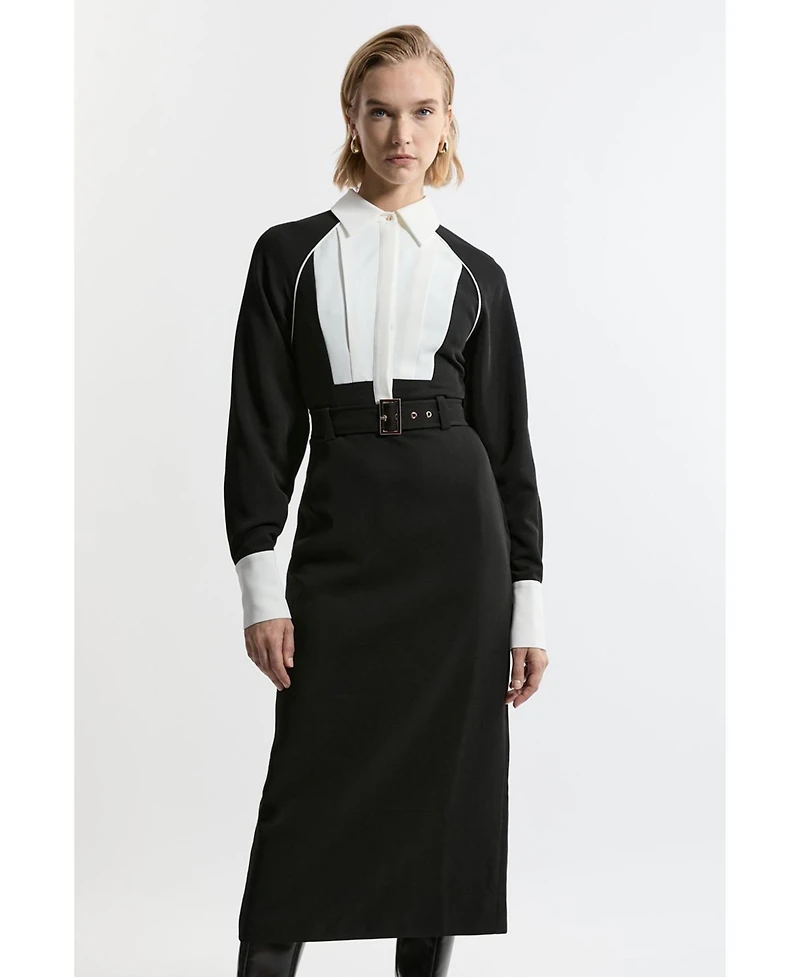 Karen Millen Women's Twill Collared Woven Midi Dress