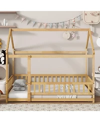 Streamdale Furniture Streamdale Twin Size House Floor Bed with Roof Frame & Guardrails