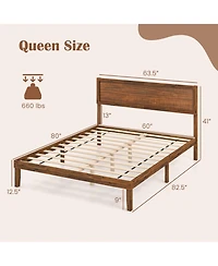 Sugift Platform Bed Frame with Headboard and Wooden Slat Support
