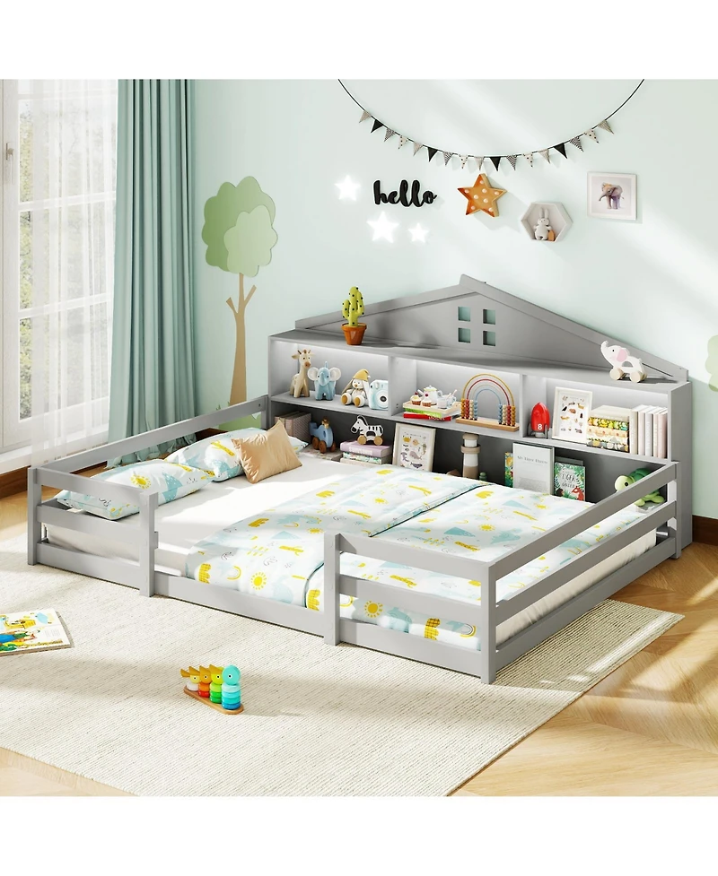 Sugift Montessori Floor Bed with Storage Compartments and Shelf