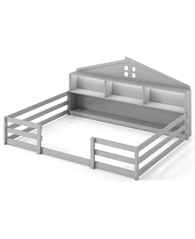 Sugift Montessori Floor Bed with Storage Compartments and Shelf