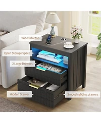 Vlsrka 24" Modern Led Nightstand with 3 Drawers and Charging Station