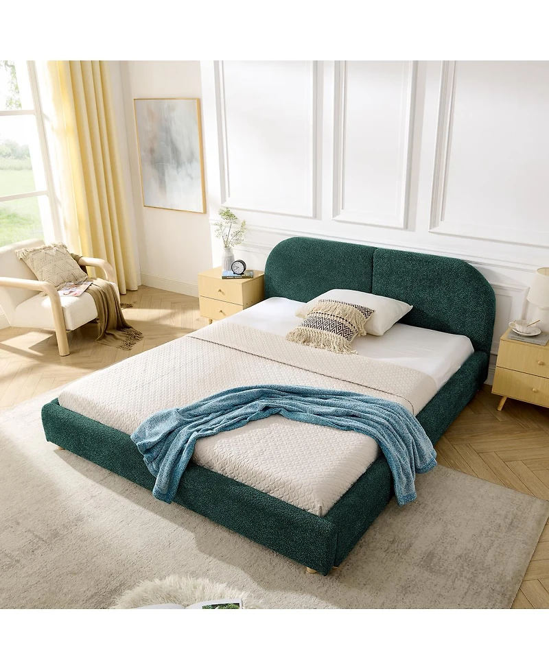 Streamdale Furniture Modern Queen Green Fabric Bed with Headboard