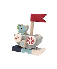 Bababoo and Friends Lolo Elephant Funny Autoboat 2 in 1 Wooden Stacking Game Toy